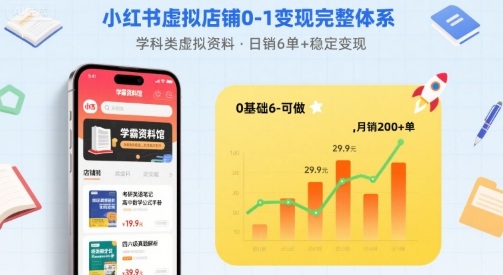 小红书虚拟店铺0-1变现完整体系：卖学科类虚拟资料，一天6张+，很稳定【已完结】 - 搞薯条网-搞薯条网