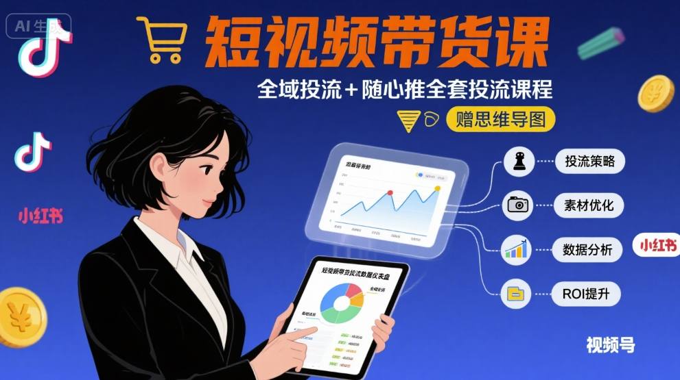 最新短视频带货课，全域投流+随心推全套投流课程+思维导图 - 搞薯条网-搞薯条网