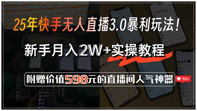 25年快手无人直播3.0暴利玩法！，新手月入2W+实操教程，附赠价值598元… - 搞薯条网-搞薯条网