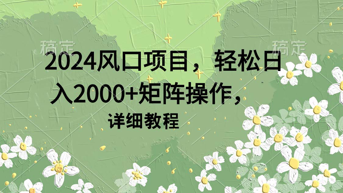 (9652期)2024风口项目，轻松日入2000+矩阵操作，详细教程 - 搞薯条网-搞薯条网