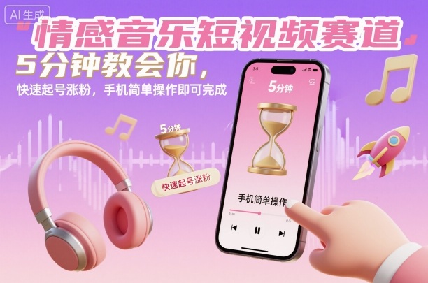 情感音乐短视频赛道,5分钟教会你,快速起号涨粉,手机简单操作即可完成-搞薯条网