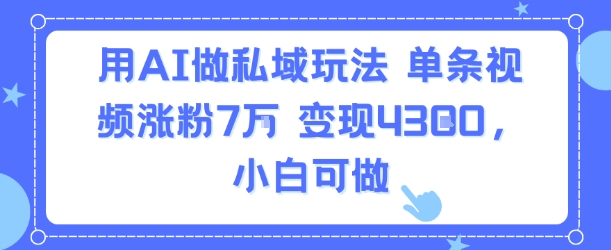 用AI做私域玩法，单条视频涨粉7W变现4.3k，小白可做 - 搞薯条网-搞薯条网