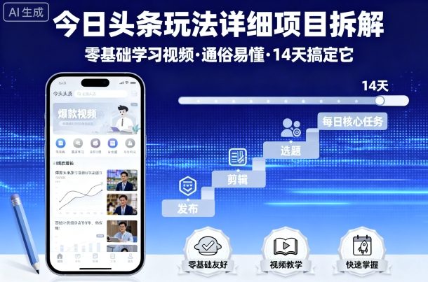 今日头条玩法详细项目拆解，零基础学习视频 通俗易懂 14天搞定它 - 搞薯条网-搞薯条网