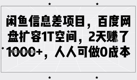 闲鱼信息差项目，百度网盘扩容1T空间，2天收益1k+，人人可做0成本 - 搞薯条网-搞薯条网