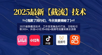 2025最新截流技术，工作室实操迭代打法，日轻松引粉300+，抖音+小红书+B站+视频号流量实操全流程 - 搞薯条网-搞薯条网