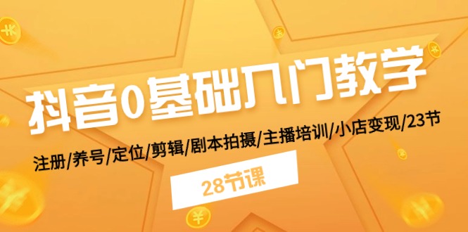 抖音0基础入门教学 注册/养号/定位/剪辑/剧本拍摄/主播培训/小店变现/28节-路子网