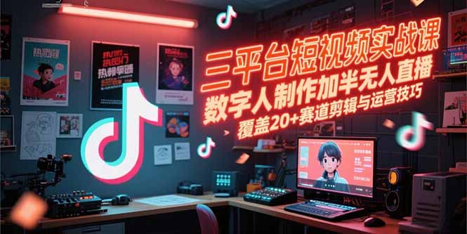 三平台短视频实战课，数字人制作加半无人直播，覆盖20+赛道剪辑与运营技巧 - 搞薯条网-搞薯条网