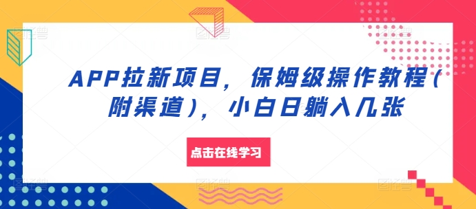 APP拉新项目，保姆级操作教程(附渠道)，小白日躺入几张【揭秘】 - 搞薯条网-搞薯条网