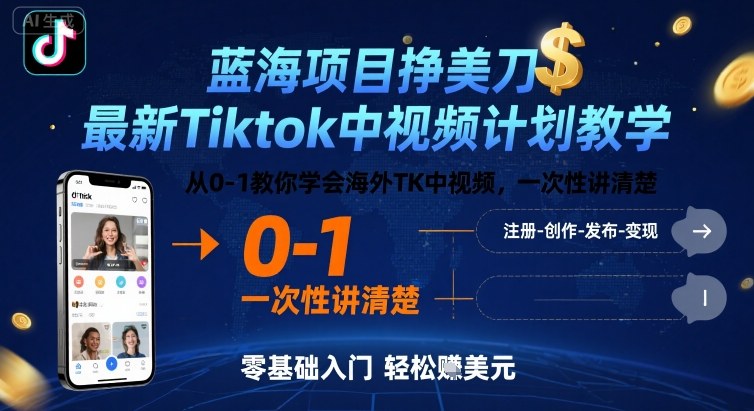 蓝海项目挣美刀，最新Tiktok中视频计划教学，从0-1教你学会海外TK中视频，一次性讲清楚 - 搞薯条网-搞薯条网
