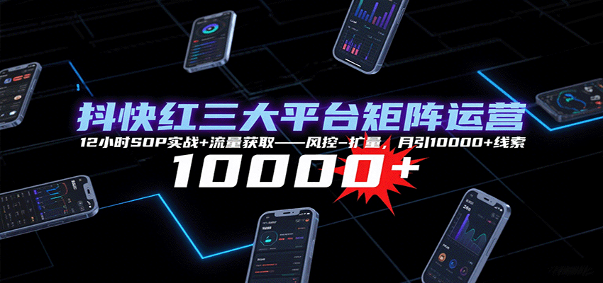 抖快红三大平台矩阵运营，12小时SOP实战+流量获取-风控-扩量，月引10000+线索 - 搞薯条网-搞薯条网