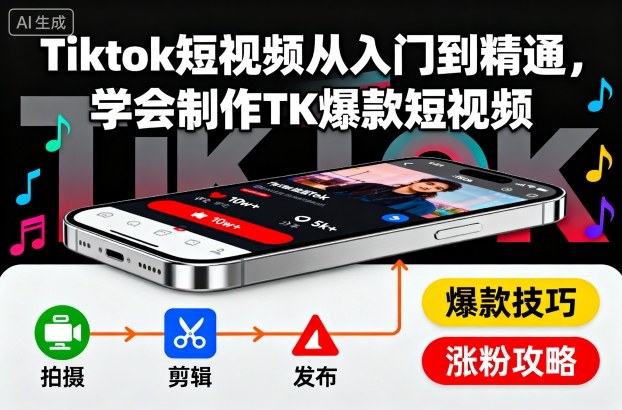 Tiktok短视频从入门到精通,学会制作TK爆款短视频-搞薯条网