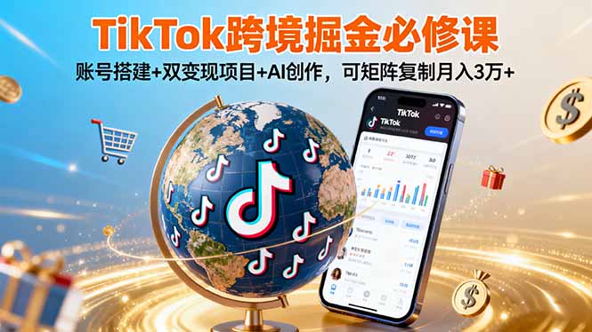 TikTo跨境掘金必修课，账号搭建+双变现项目+AI创作，可矩阵复制月入3万+ - 搞薯条网-搞薯条网