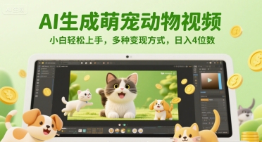 AI生成萌宠动物视频，小白轻松上手，多种变现方式，日入4位数 - 搞薯条网-搞薯条网
