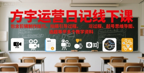 方宇运营日记线下课，包含剪辑制作技巧、拍摄引导过程、起号思维导图、选题等多个教学资料 - 搞薯条网-搞薯条网
