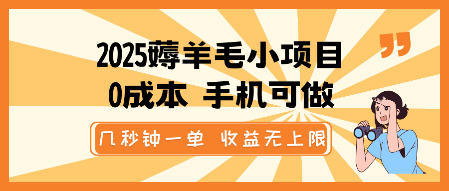 2025薅羊毛小项目，0成本 手机可做，几秒钟一单，收益无上限 - 搞薯条网-搞薯条网