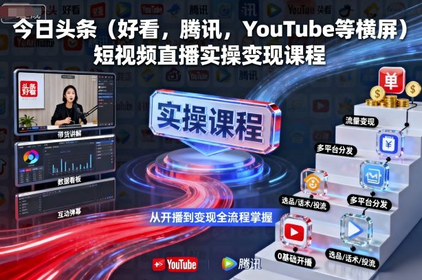 今日头条(好看，腾讯，YouTube等横屏)短视频直播实操变现课程 - 搞薯条网-搞薯条网