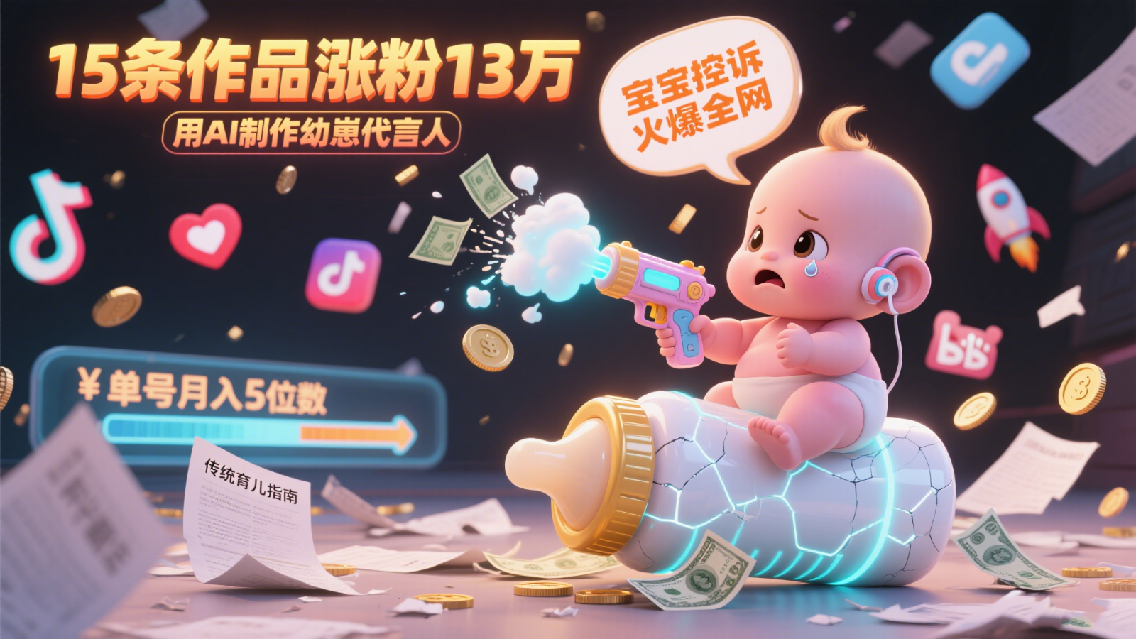 用AI制作幼崽代言人，宝宝的控诉火爆全网，15条作品涨粉13万，单号月入5位数实操教程 - 搞薯条网-搞薯条网
