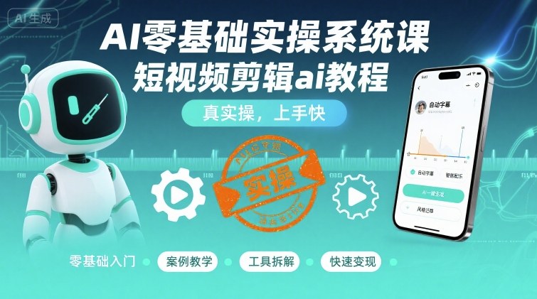 AI零基础实操系统课，短视频剪辑ai教程，真实操，上手快 - 搞薯条网-搞薯条网