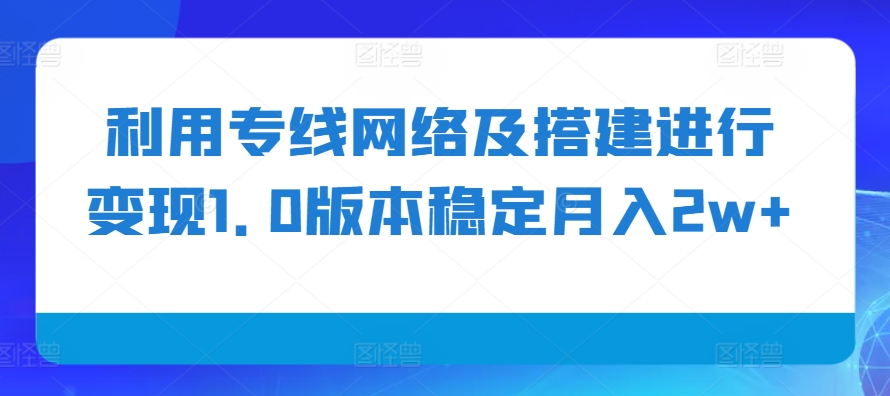利用专线网络及搭建进行变现1.0版本稳定月入2w+【揭秘】 - 搞薯条网-搞薯条网