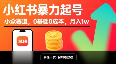 小红书暴力起号，小众赛道，0基础0成本，月入1w - 搞薯条网-搞薯条网