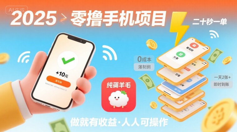 2025年零撸手机项目，二十秒一单，纯薅羊毛 一天2张+做就有 - 搞薯条网-搞薯条网