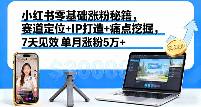 小红书零基础涨粉秘籍，赛道定位+IP打造+痛点挖掘，7天见效 单月涨粉5万+ - 搞薯条网-搞薯条网