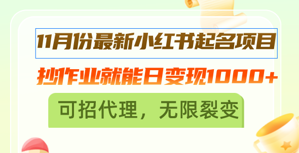 11月份最新小红书起名项目，抄作业就能日变现1000+，可招代理，无限裂变 - 搞薯条网-搞薯条网