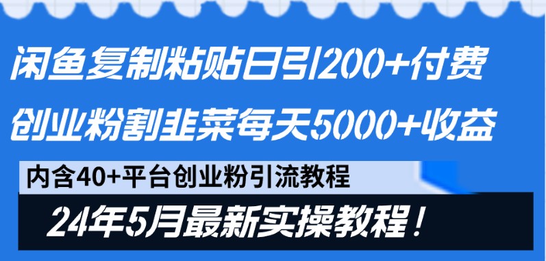闲鱼复制粘贴日引200+付费创业粉，24年5月最新方法！割韭菜日稳定5000+收益 - 搞薯条网-搞薯条网