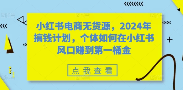 小红书电商无货源，2024年搞钱计划，个体如何在小红书风口赚到第一桶金 - 搞薯条网-搞薯条网