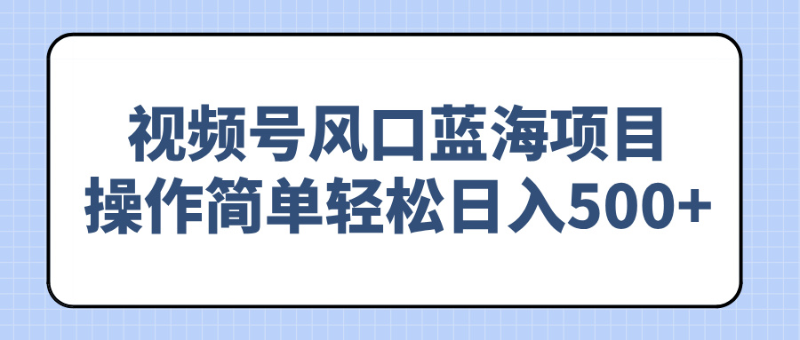 视频号风口蓝海项目，操作简单轻松日入500+ - 搞薯条网-搞薯条网