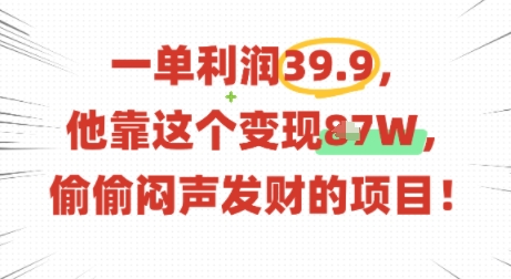 一单利润39.9，有人靠这个变现几十个，偷偷闷声发财的项目 - 搞薯条网-搞薯条网