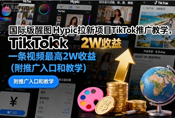 国际版醒图Hypic拉新项目TikTok推广教学，一条视频最高2W收益(附推广入口和教学)-搞薯条网