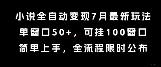 小说全自动变现7月玩法，单窗口50+，可挂100窗口，简单上手，全流程限时公布【揭秘】 - 搞薯条网-搞薯条网