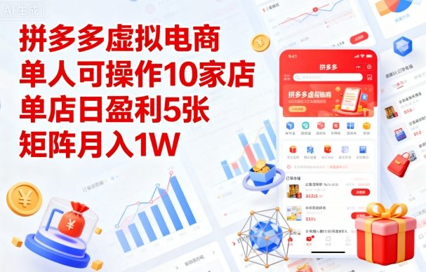 拼多多虚拟电商，单人可操作10家店，单店日盈利5张，矩阵月入1W+【揭秘】 - 搞薯条网-搞薯条网
