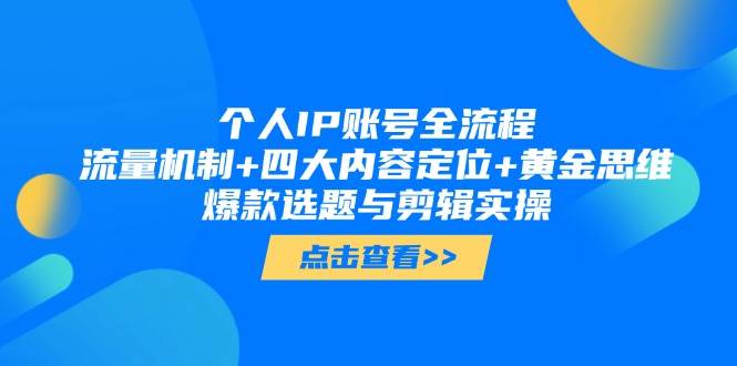 个人IP账号全流程：流量机制+四大内容定位+黄金思维, 爆款选题与剪辑实操 - 搞薯条网-搞薯条网