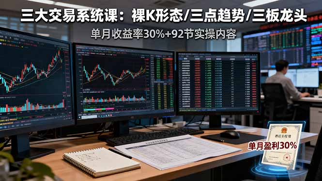 三大交易系统课：裸K形态/三点趋势/三板体系，单月收益率30%+92节实操内容 - 搞薯条网-搞薯条网