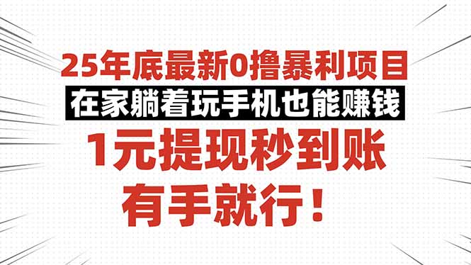 25年底最新0撸暴利项目，在家躺着玩手机也能赚钱，1元提现秒到账，有手… - 搞薯条网-搞薯条网