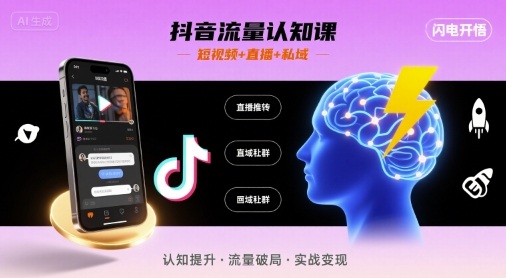抖音流量认知课，短视频+直播+私域，认知提升，闪电开悟 - 搞薯条网-搞薯条网