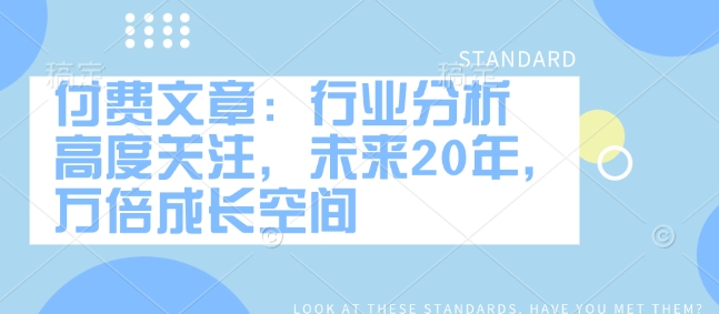 付费文章：行业分析 高度关注，未来20年，万倍成长空间 - 搞薯条网-搞薯条网