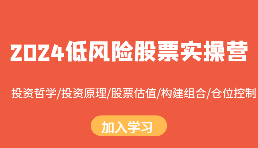2024低风险股票实操营：投资哲学/投资原理/股票估值/构建组合/仓位控制 - 搞薯条网-搞薯条网