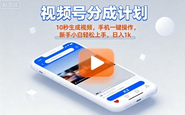 视频号分成计划懒人玩法，10秒生成视频，手机一键操作，新手小白轻松上手，日入1K【揭秘】 - 搞薯条网-搞薯条网