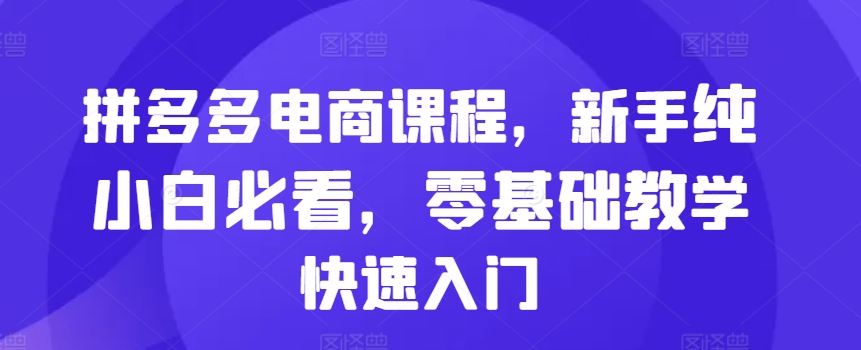 拼多多电商课程，新手纯小白必看，零基础教学快速入门 - 搞薯条网-搞薯条网