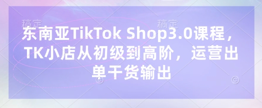东南亚TikTok Shop3.0课程，TK小店​从初级到高阶，运营出单干货输出 - 搞薯条网-搞薯条网
