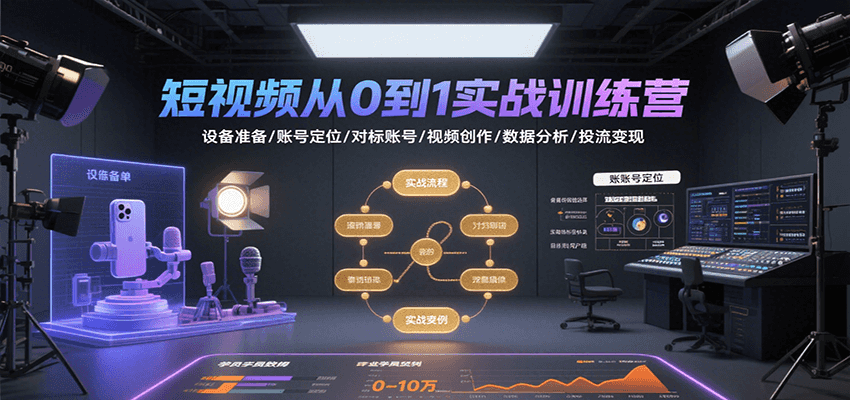 短视频从0到1实战训练营：设备准备/账号定位/对标账号/视频创作/数据分析/投流变现 - 搞薯条网-搞薯条网