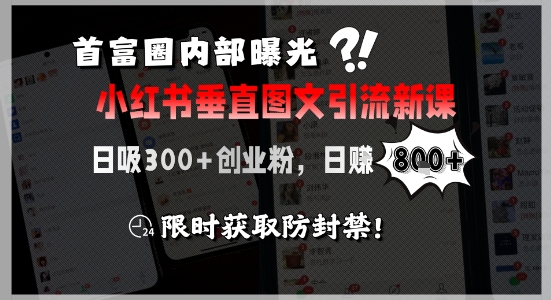 首富圈内部曝光小红书垂直图文引流新课，日吸300+创业粉，日入8张+，限时获取防封禁 - 搞薯条网-搞薯条网