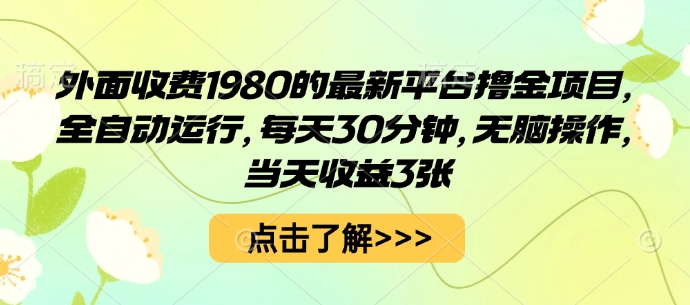 外面收费1980的最新平台撸金项目，全自动运行，每天30分钟，无脑操作，当天收益3张【揭秘】 - 搞薯条网-搞薯条网