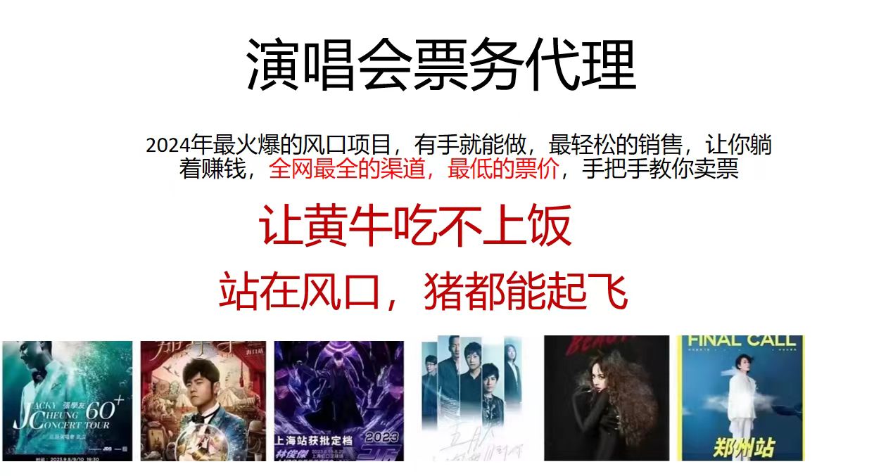 演唱会票务代理，2024年最火爆风口项目，全网最低的票价，小白一分钟上… - 搞薯条网-搞薯条网