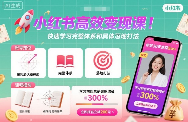 小红书高效变现课，快速学习小红书完整体系和具体落地打法 - 搞薯条网-搞薯条网