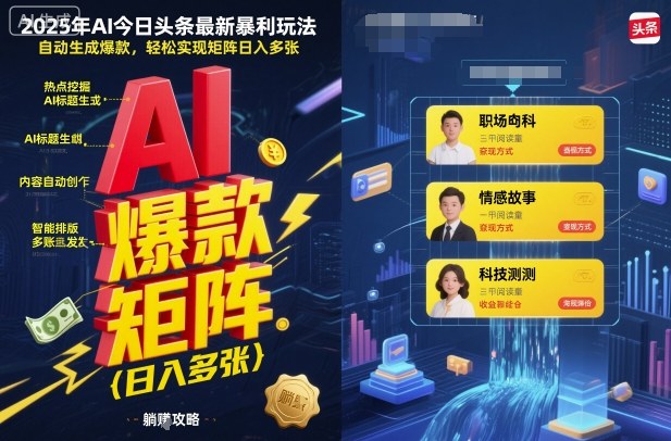 2025年AI今日头条最新暴利玩法,自动生成爆款,轻松实现矩阵日入多张-搞薯条网