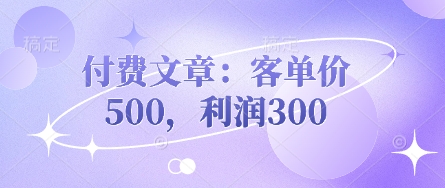 付费文章：客单价500，利润300 - 搞薯条网-搞薯条网